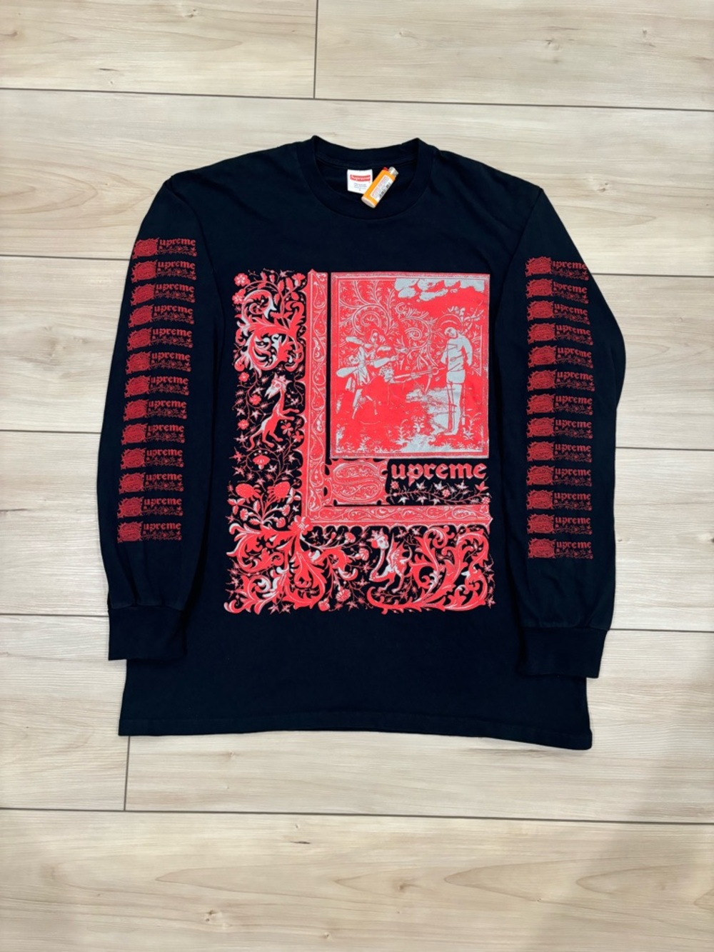 Supreme Saint Sebastian Black Long-Sleeve Graphic Tee - Red Print